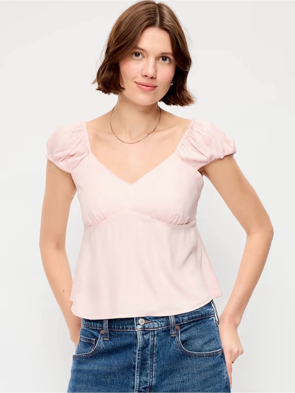 Old Navy Light Pink Fitted Cap-Sleeve Top ⭐️⭐️